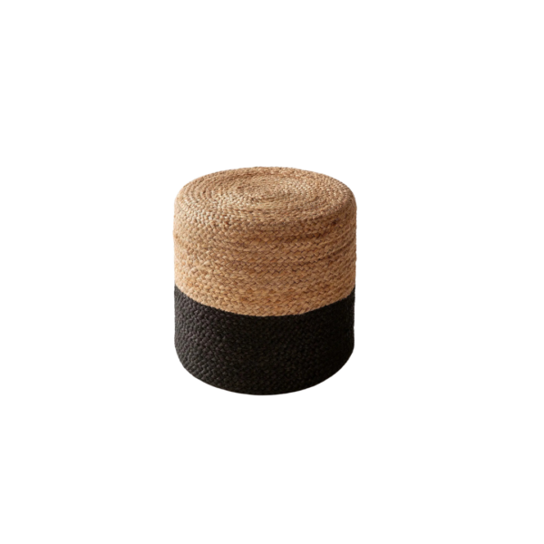benuta Handgefertigter Jute Pouf Jutta Hellbraun Schwarz 60006187-150102-124002