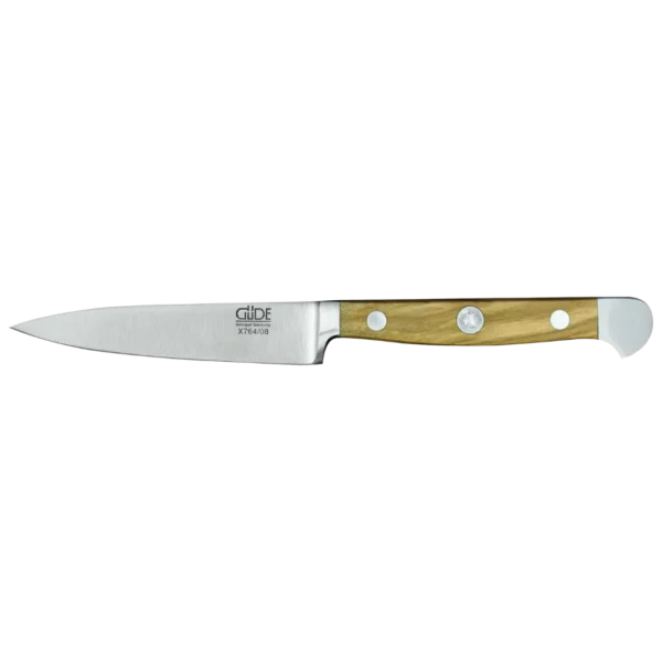 Ein Bild aus dem Taiga Store von taiga.green. Ein Schälmesser aus rostfreiem Stahl mit einer spitzen Klinge und einem hellen Holzgriff mit drei Metallnieten, isoliert auf weißem Hintergrund. Jetzt bestellen im Eco Shop von www.taiga.green. Hier nachhaltig einkaufen mit dem Taiga Eco Rating